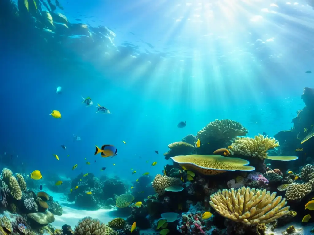 Un vibrante arrecife de coral con peces coloridos y diversa vida marina