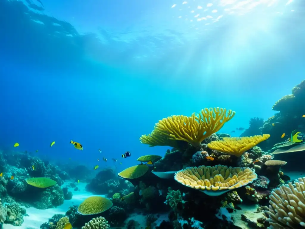 Vibrante arrecife de coral con peces tropicales y aguas cristalinas