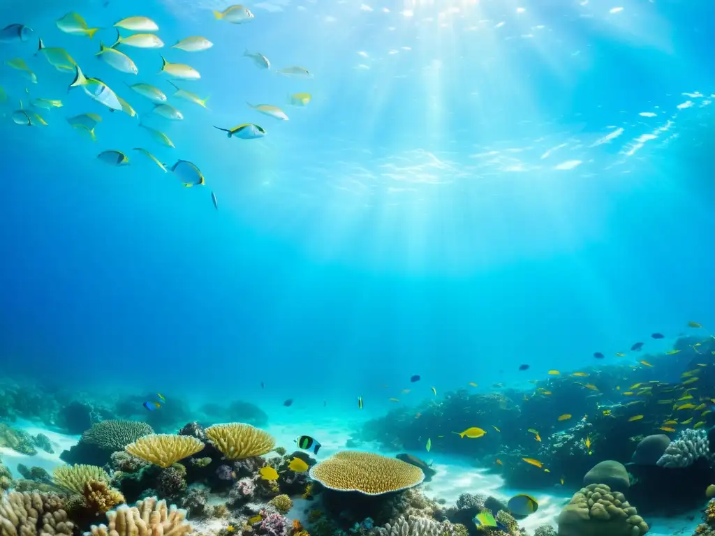 Un vibrante arrecife de coral con peces tropicales y vida marina en un ecosistema submarino