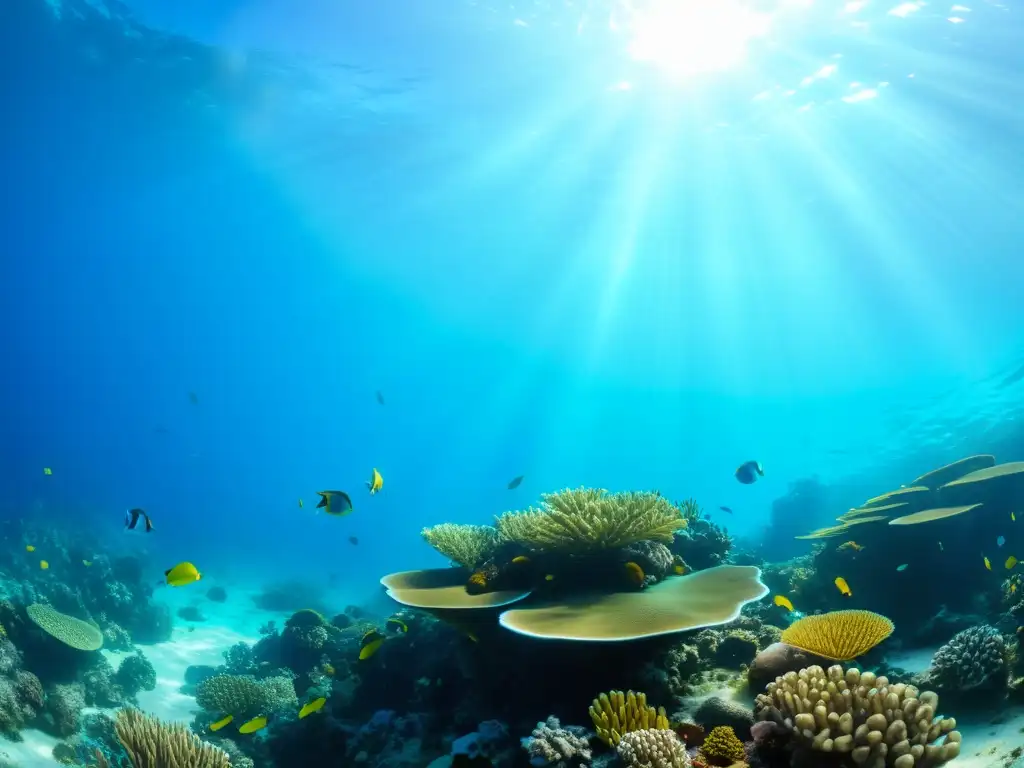 Un vibrante arrecife de coral con peces de colores y vida marina