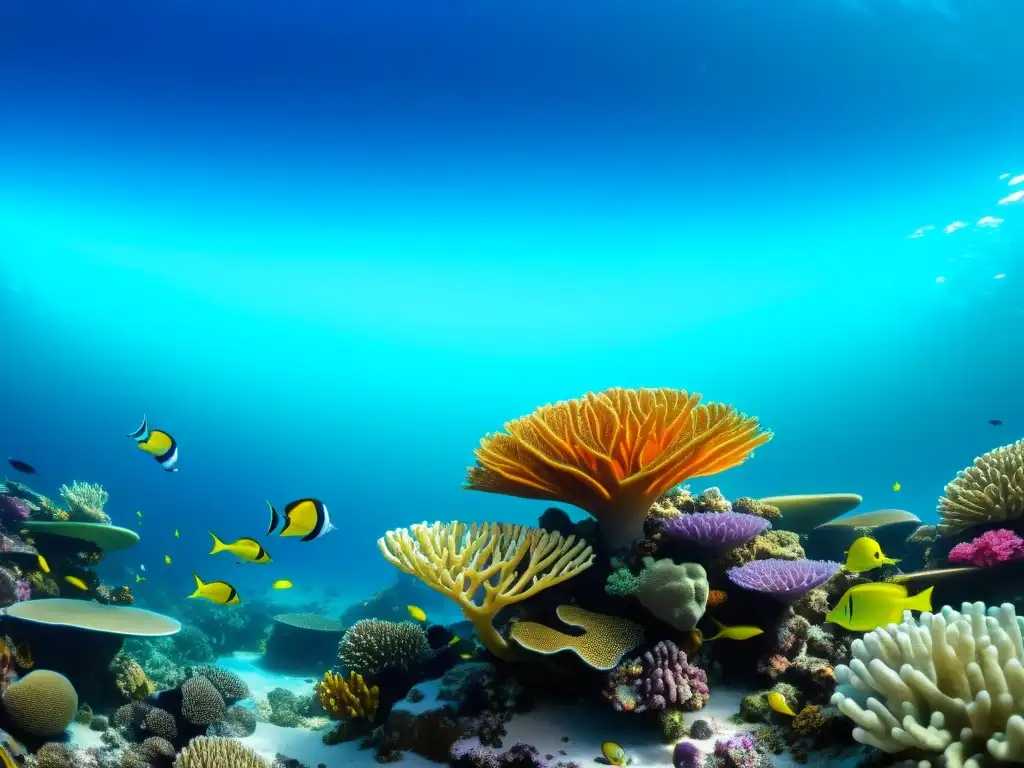 Vibrante arrecife de coral con peces coloridos y dispositivos de Integración acuario Internet de las Cosas, fusionando naturaleza y tecnología moderna