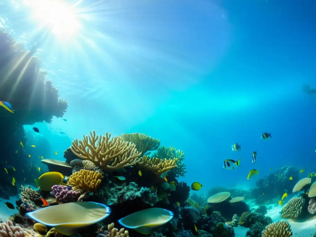 Vibrante arrecife de coral con peces tropicales, muestra la belleza de la vida marina