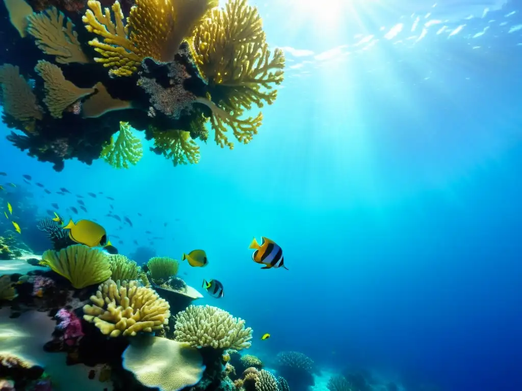 Vibrante arrecife de coral, peces tropicales y beneficios colágeno marino piel