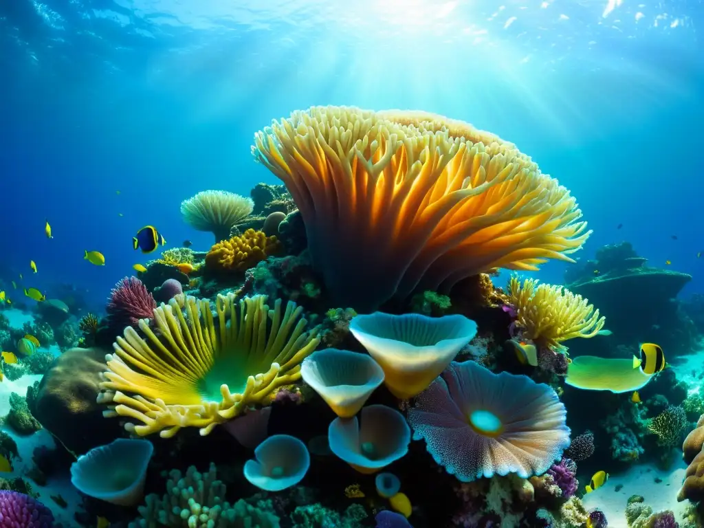 Vibrante arrecife de coral con peces y anémonas