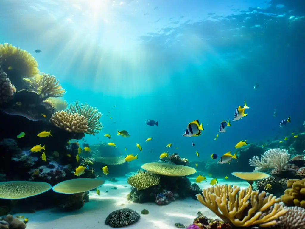 Vibrante arrecife de coral con peces coloridos y plantas marinas