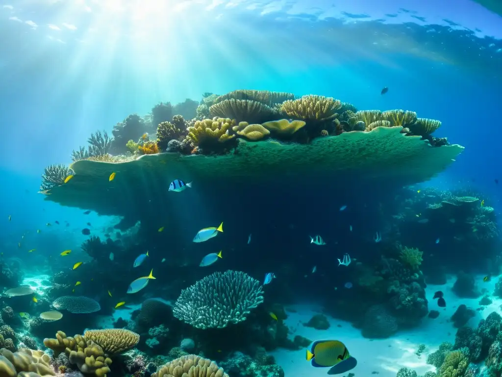 Vibrante arrecife de coral en 8k Vibrante arrecife de coral con peces coloridos, formaciones de coral e interacción de especies marinas