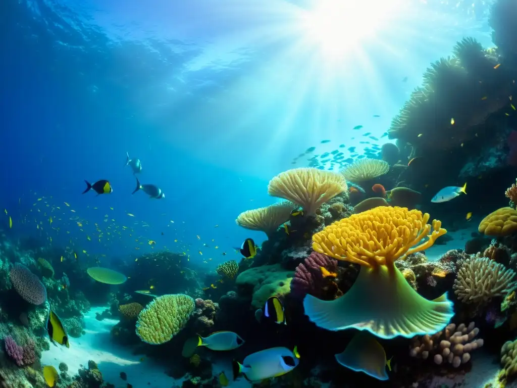Vibrante arrecife de coral con peces coloridos y simbiosis marina