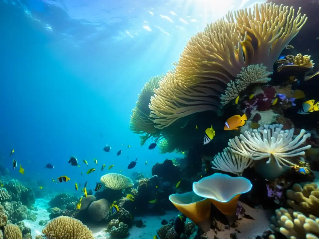 Vibrante arrecife de coral con peces coloridos y vida marina, un paraíso submarino