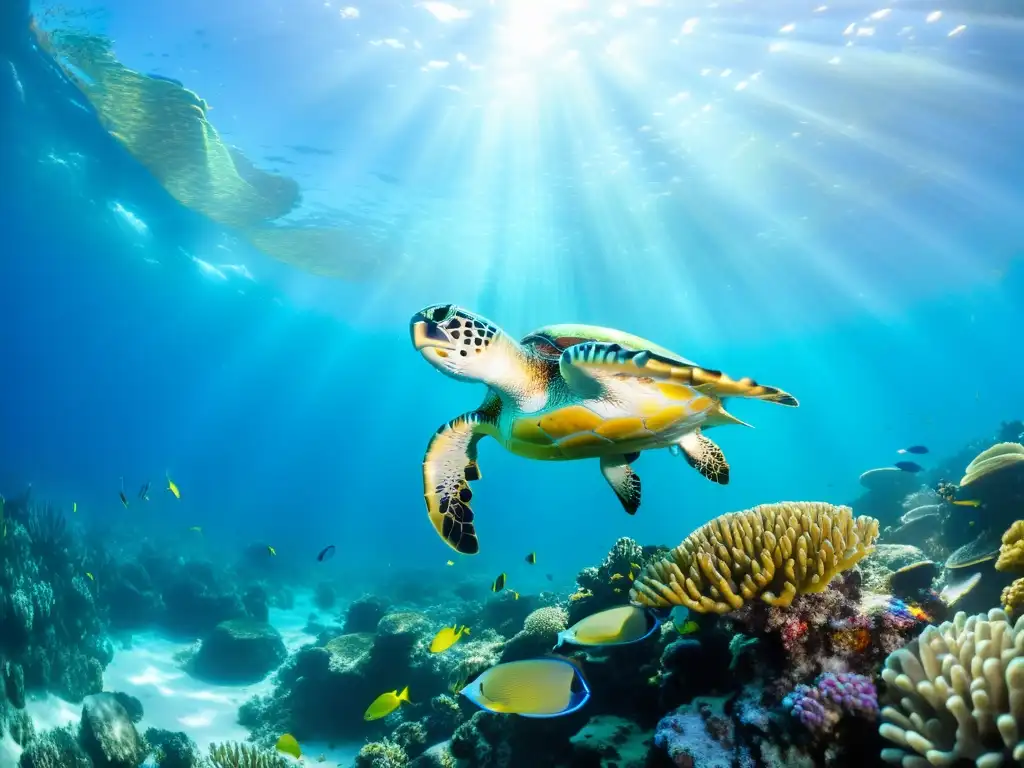 Un vibrante arrecife de coral, con peces coloridos y plantas marinas, brinda una vista impresionante de la diversa vida marina