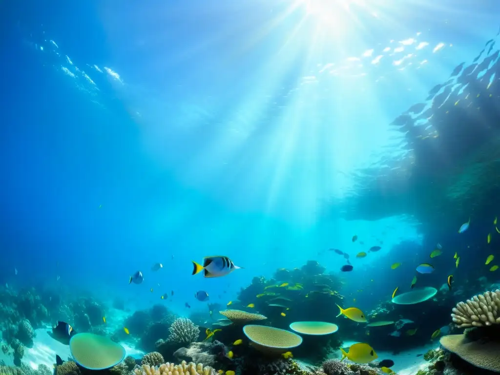 Vibrante arrecife de coral con peces de colores y adaptación de especies marinas al cambio climático