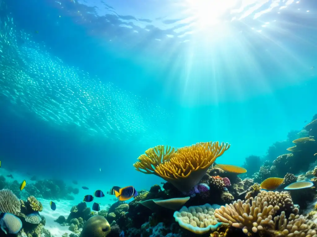Vibrante arrecife de coral: vida marina en un paraíso submarino Vibrante arrecife de coral con peces y anémonas, ideal para paseos en barco ecológicos