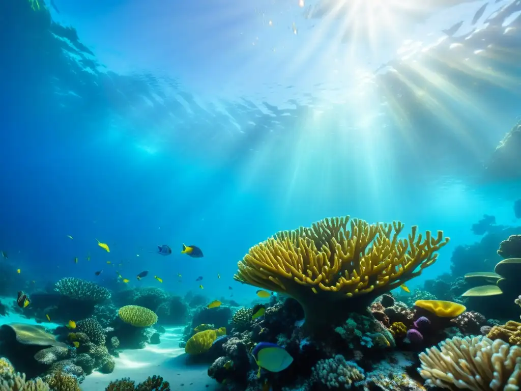 Un vibrante arrecife de coral con peces coloridos y aguas azules