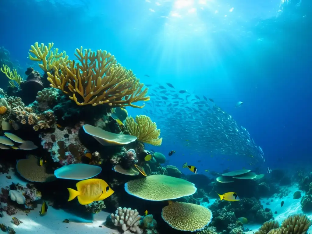 Un vibrante arrecife de coral en 8k rebosante de vida marina y colores bajo el agua cristalina, ideal para cursos de buceo en vida marina