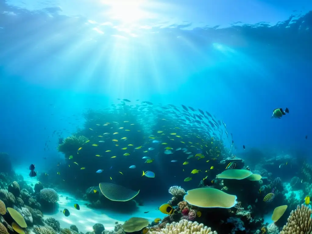 Un vibrante arrecife de coral, repleto de vida marina y amuletos poderosos del océano