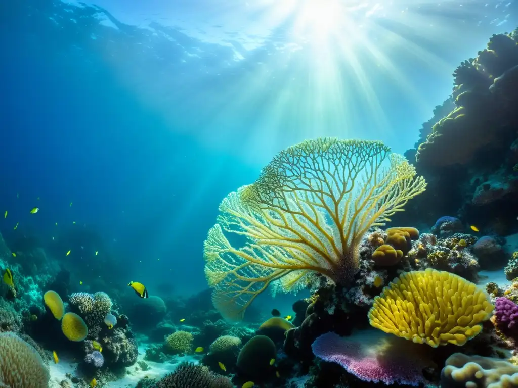 Un vibrante arrecife de coral repleto de microorganismos marinos y una biodiversidad asombrosa