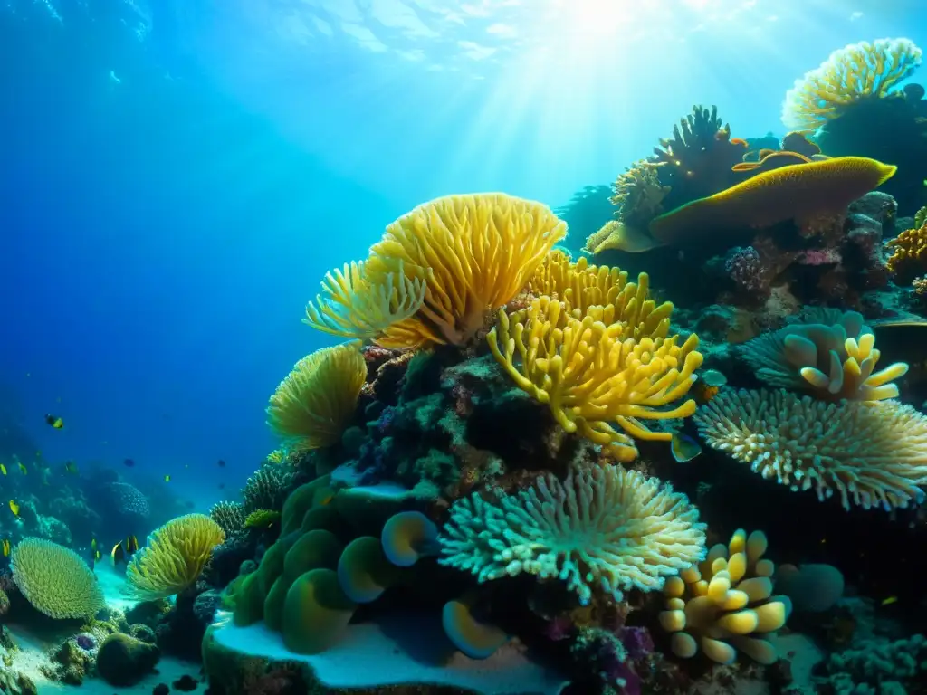 Un vibrante arrecife de coral, repleto de vida marina colorida y una biodiversidad próspera