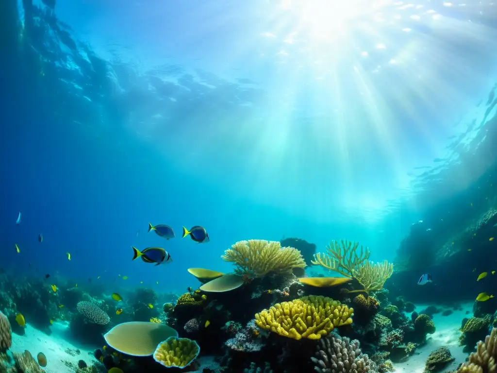 Un vibrante arrecife de coral repleto de vida marina y coloridos peces bajo el agua