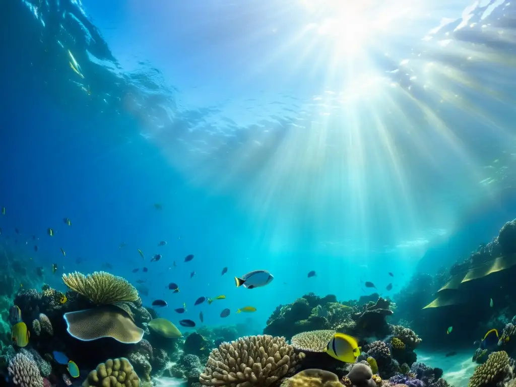 Una fotografía submarina muestra un vibrante arrecife de coral repleto de vida marina