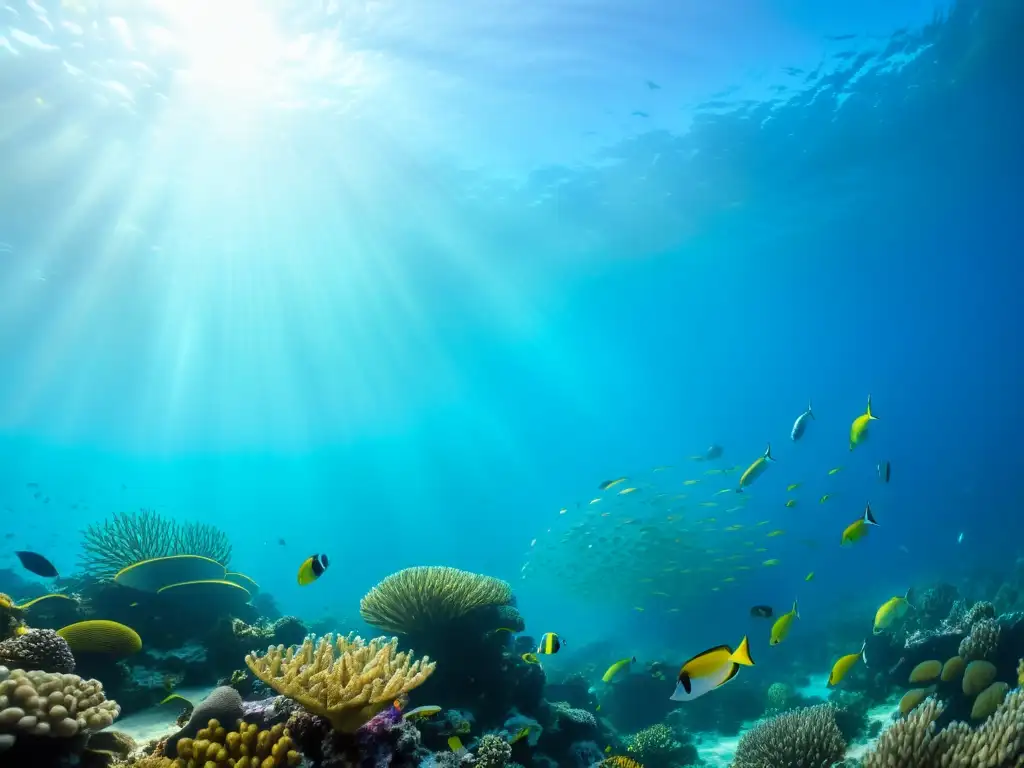 Un vibrante arrecife de coral repleto de vida marina bajo el agua