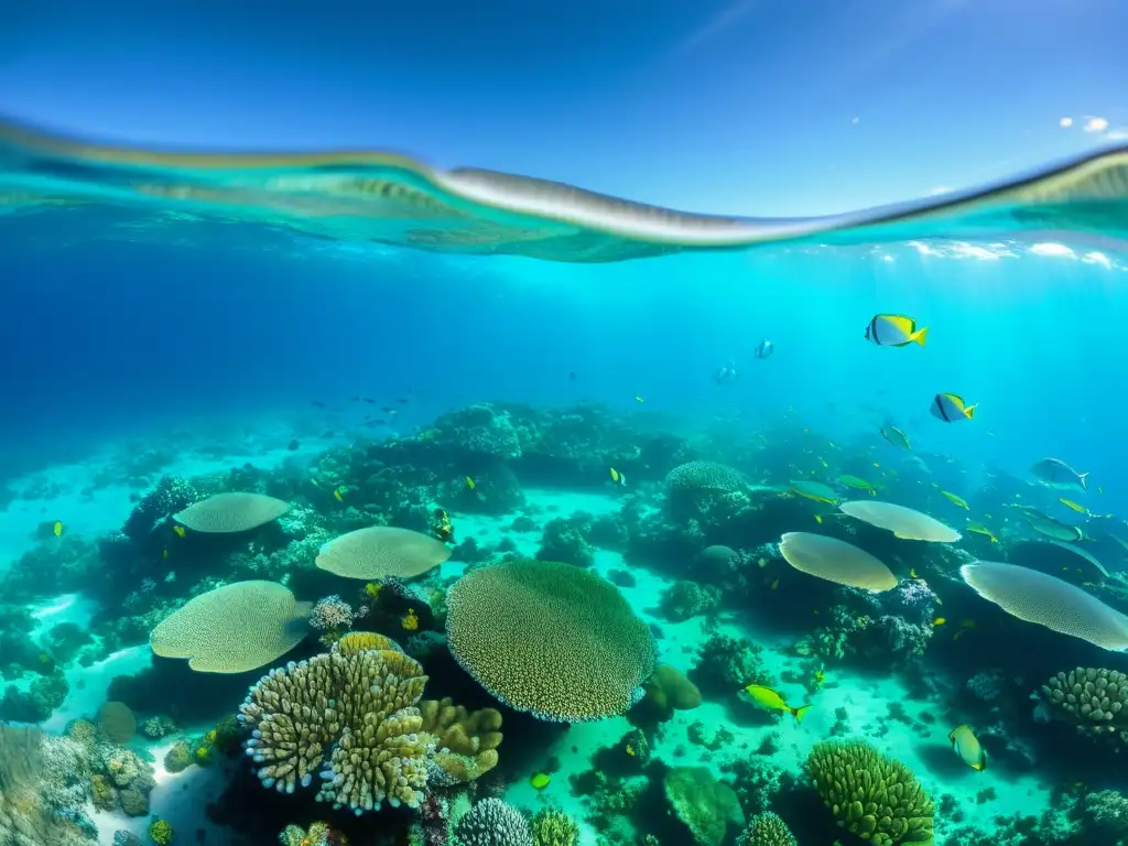 Un vibrante arrecife de coral repleto de vida marina y formaciones coloridas