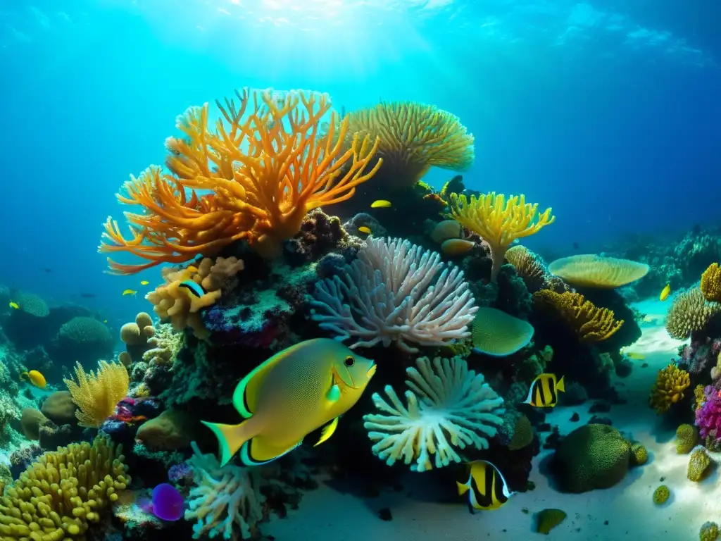 Un vibrante arrecife de coral repleto de mariscos estacionales