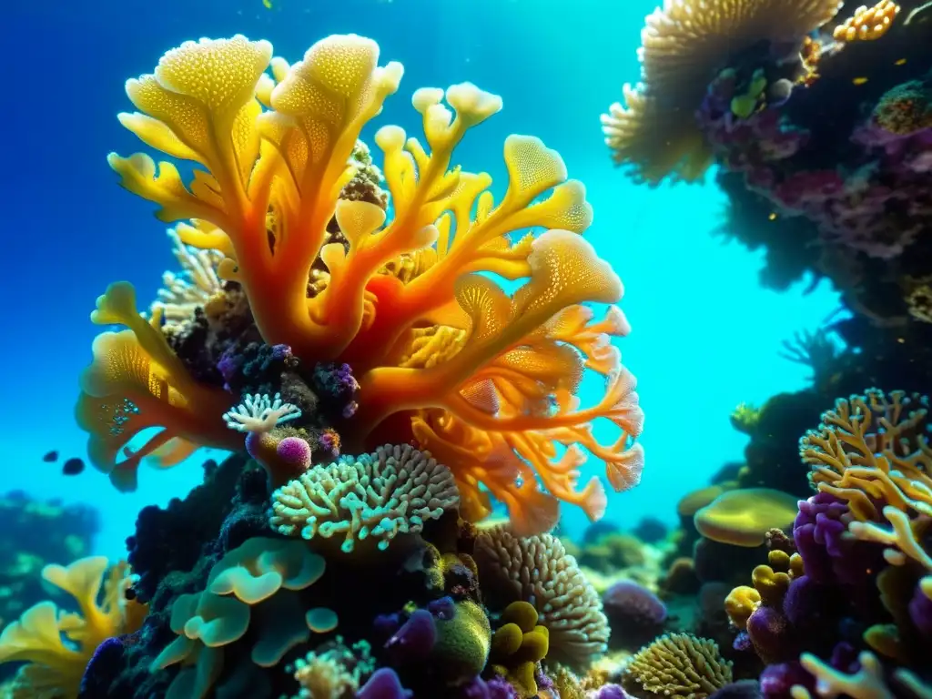 Vibrante arrecife de coral, simbiosis bacterias vida marina, vida en equilibrio bajo el agua