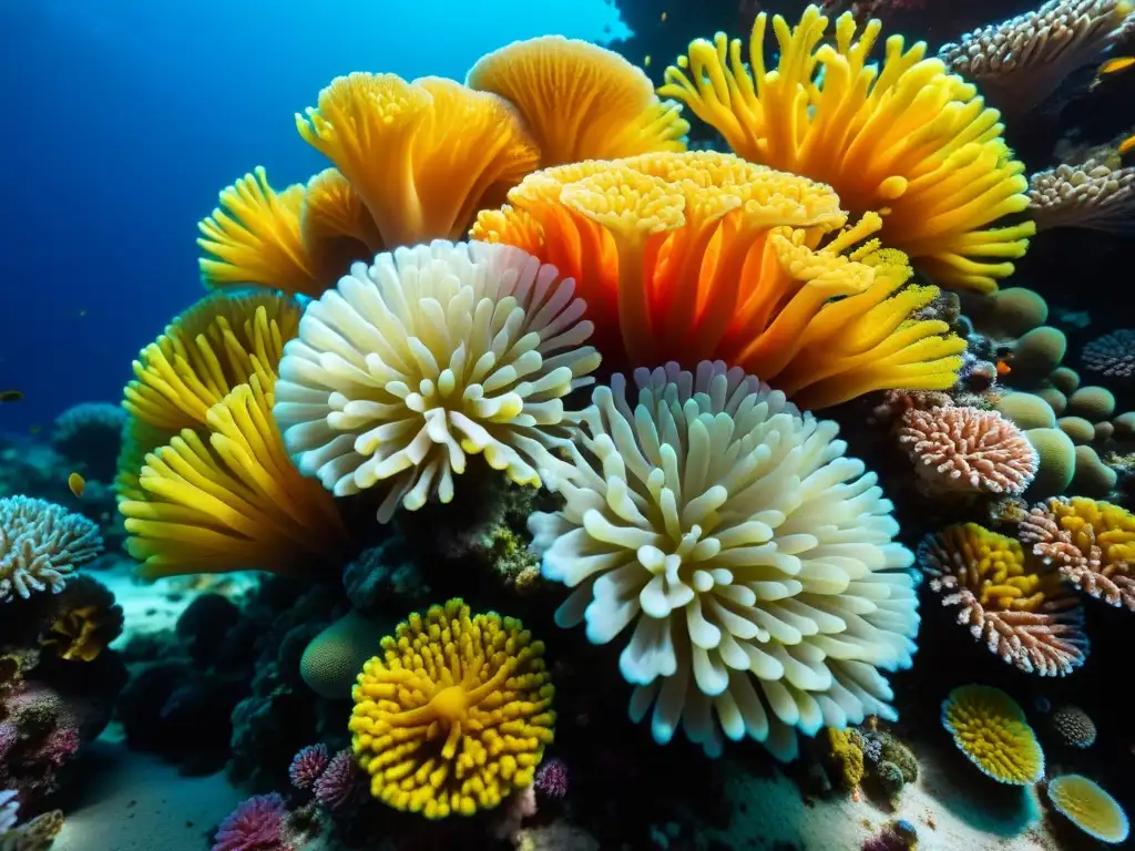 Vibrante arrecife de coral con simbiosis bacterias vida marina y vida acuática en equilibrio