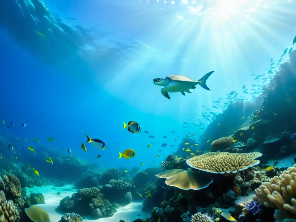 Un vibrante arrecife de coral con simbiosis en la vida marina