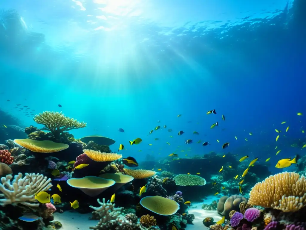 Vibrante arrecife de coral subacuático, ilustrando el impacto ambiental suplementos Omega3 oceano