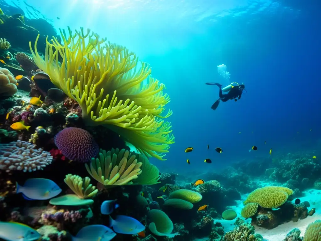 Un vibrante arrecife de coral submarino rebosante de peces coloridos, anémonas de mar y vida marina