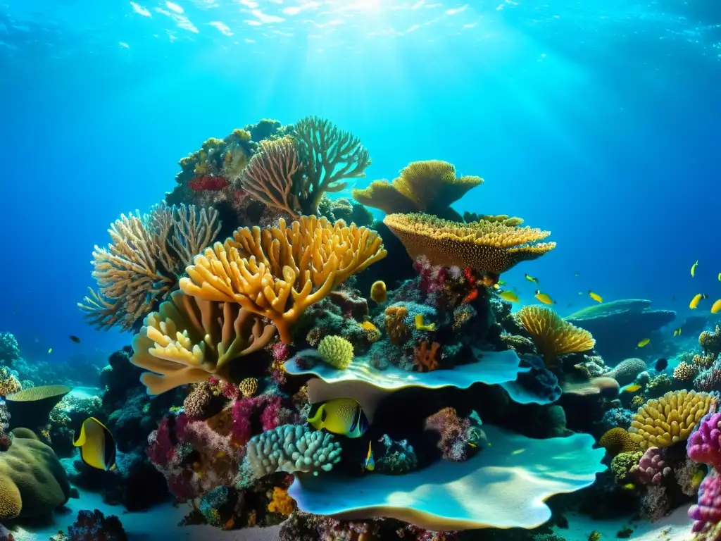 Vibrante arrecife de coral con variedad de especies, texturas e increíble adaptabilidad al calentamiento oceánico