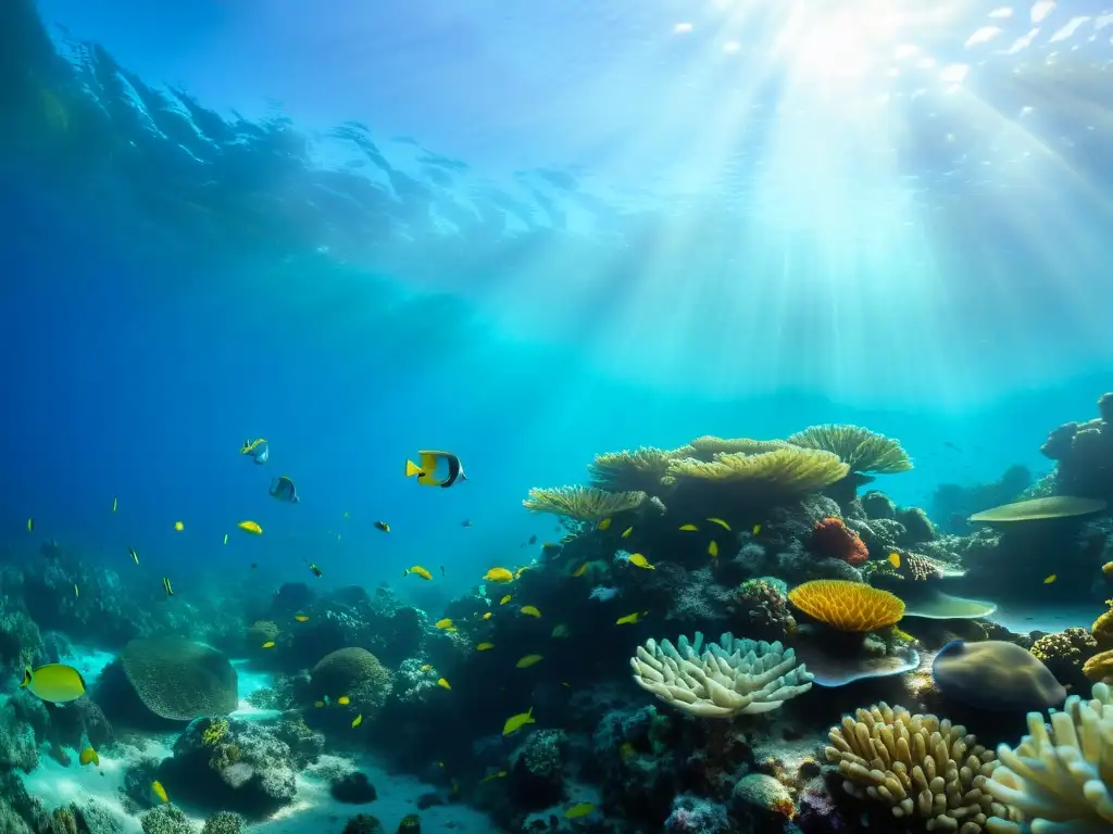 Un vibrante arrecife de coral con vida marina diversa, reflejando la belleza del ecoturismo marino sostenible