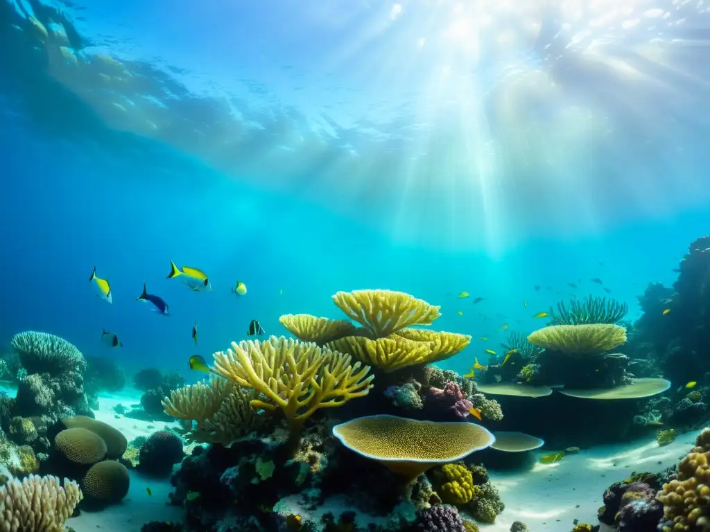 Vibrante arrecife de coral con vida marina diversa, consecuencias cambio climático vida marina