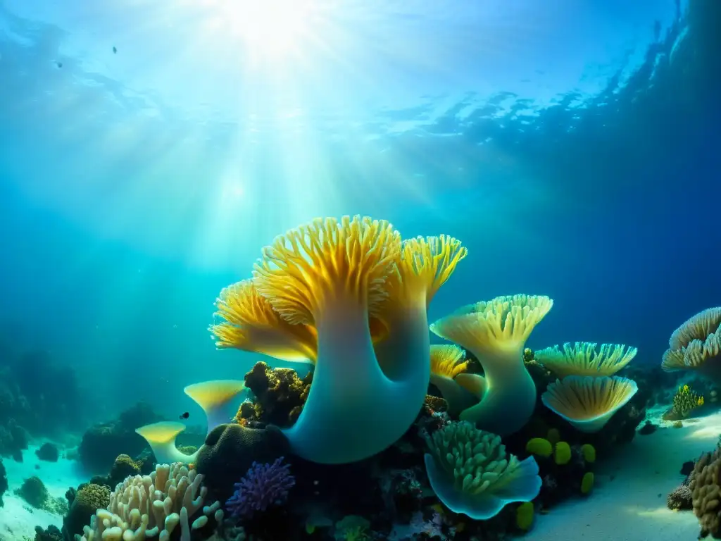 Vibrante arrecife de coral con vida marina en aguas cristalinas, resaltando la importancia de la evolución de las corrientes oceánicas