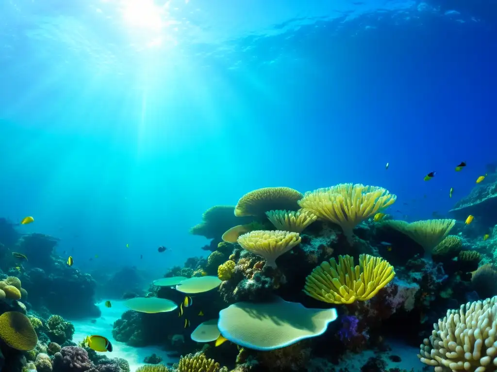 Vibrante arrecife de coral con vida marina diversa, adaptación de la vida marina en ecosistema armonioso y resiliente