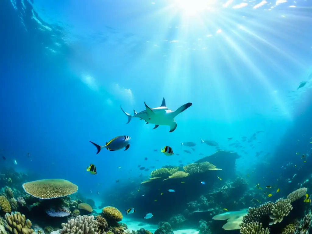 Vibrante arrecife de coral con vida marina diversa, pesca sostenible en un mundo submarino de esplendor natural