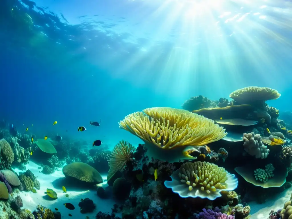 Arrecife de coral: vida submarina en su esplendor Un vibrante arrecife de coral con vida marina diversa y colorida, en un mar cristalino