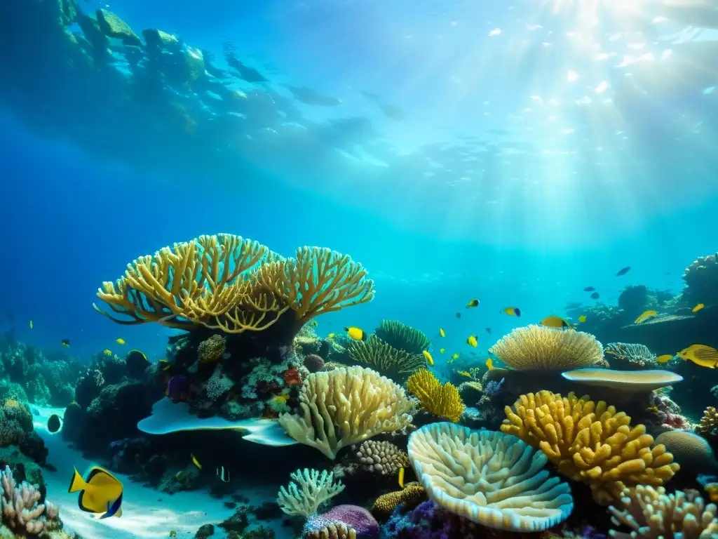 Vibrante arrecife de coral con vida marina diversa y aguas azules, oportunidades de inversión en energías marinas