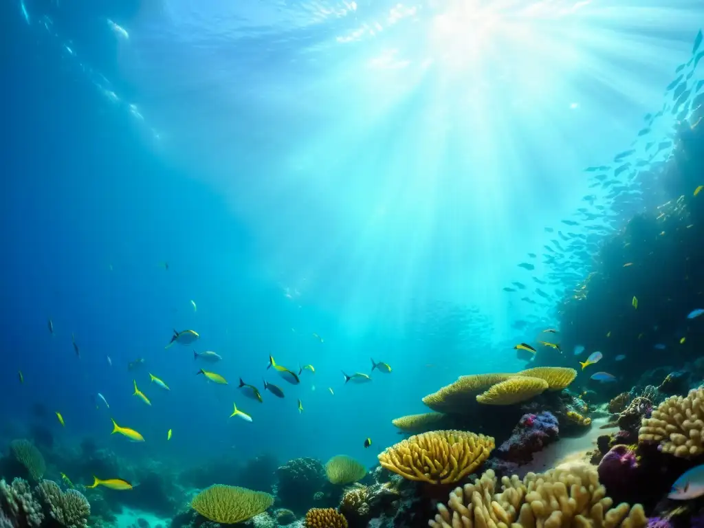 Un vibrante arrecife de coral con vida marina en tonos pastel y neón, creando una escena etérea y frágil