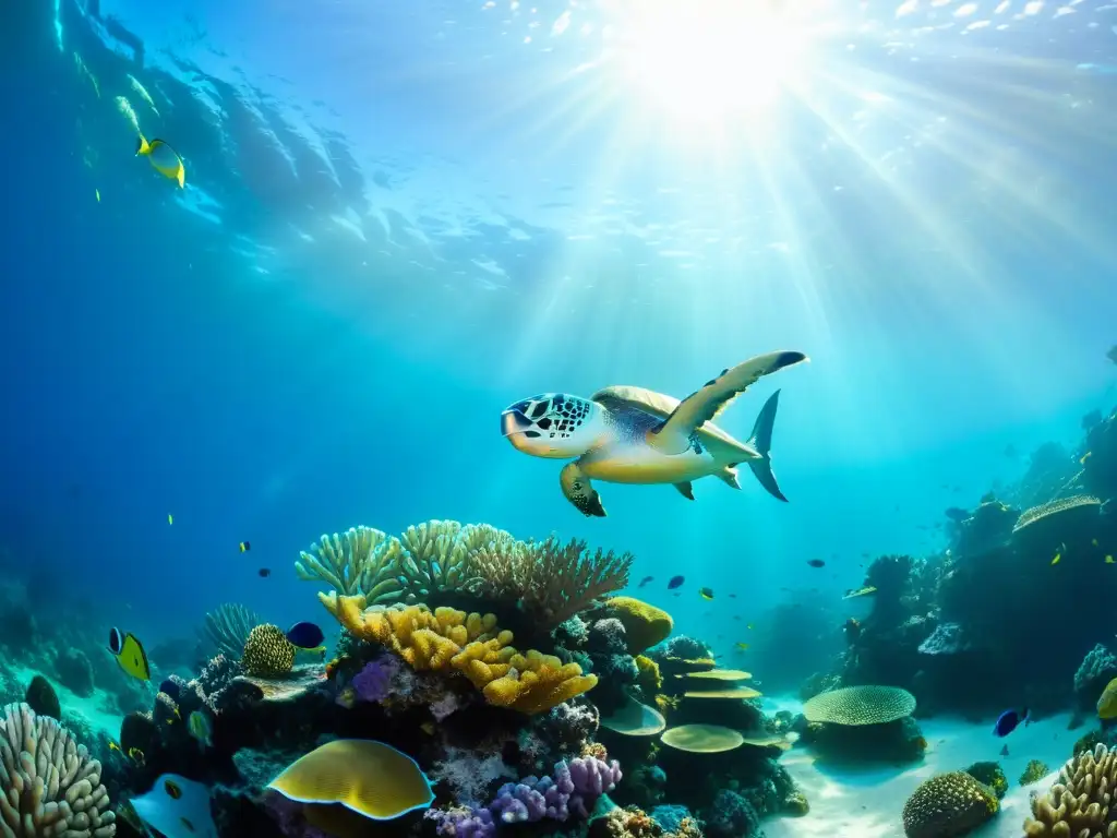 Vibrante arrecife de coral con vida marina diversa y colorida, impacto ambiental suplementos Omega3 oceano
