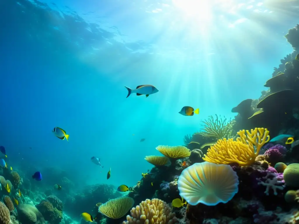 Un vibrante arrecife de coral con vida marina diversa, creando un hábitat acuático encantador