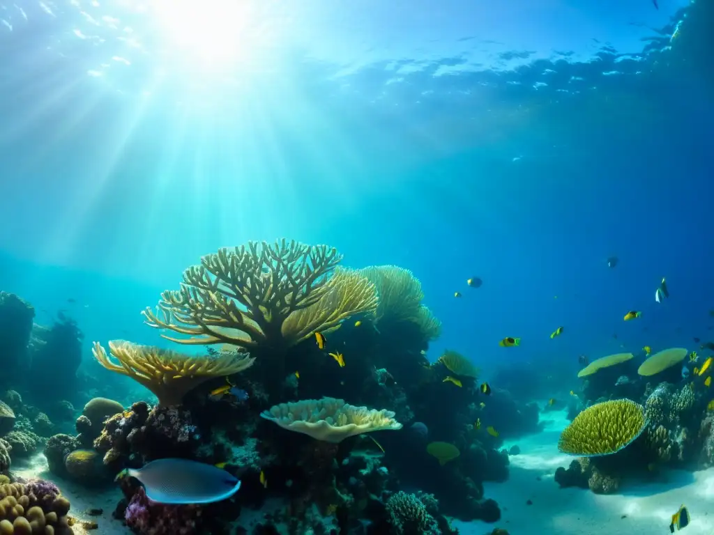 Vibrante arrecife de coral con vida marina diversa bajo el agua