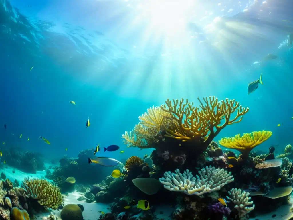 Vibrante arrecife de coral con vida marina diversa bajo el agua