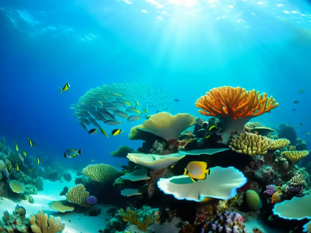 Vibrante arrecife coralino bajo el agua con diversa vida marina