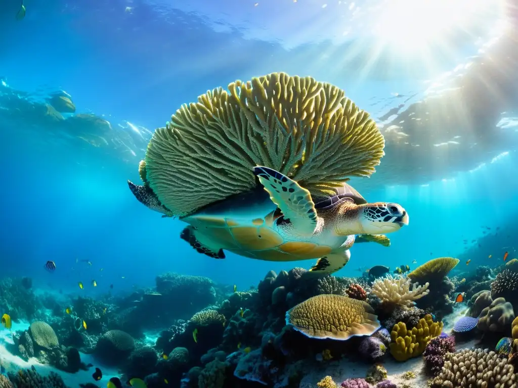 Un vibrante arrecife de coral en detalle ultranítido, con una diversidad de especies de coral en varias formas, tamaños y colores