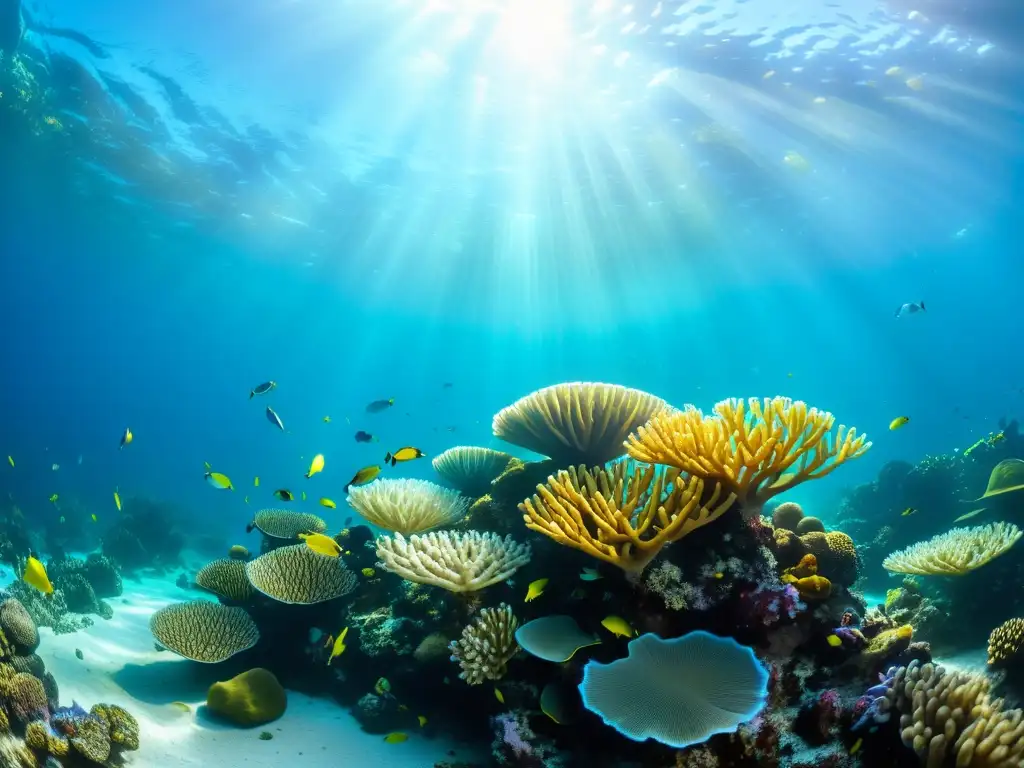 Vibrante arrecife de coral en la economía azul, reflejando la sostenibilidad marina y biodiversidad submarina