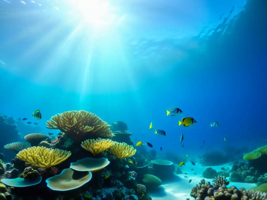 Un vibrante arrecife de coral bajo el mar, con peces de colores