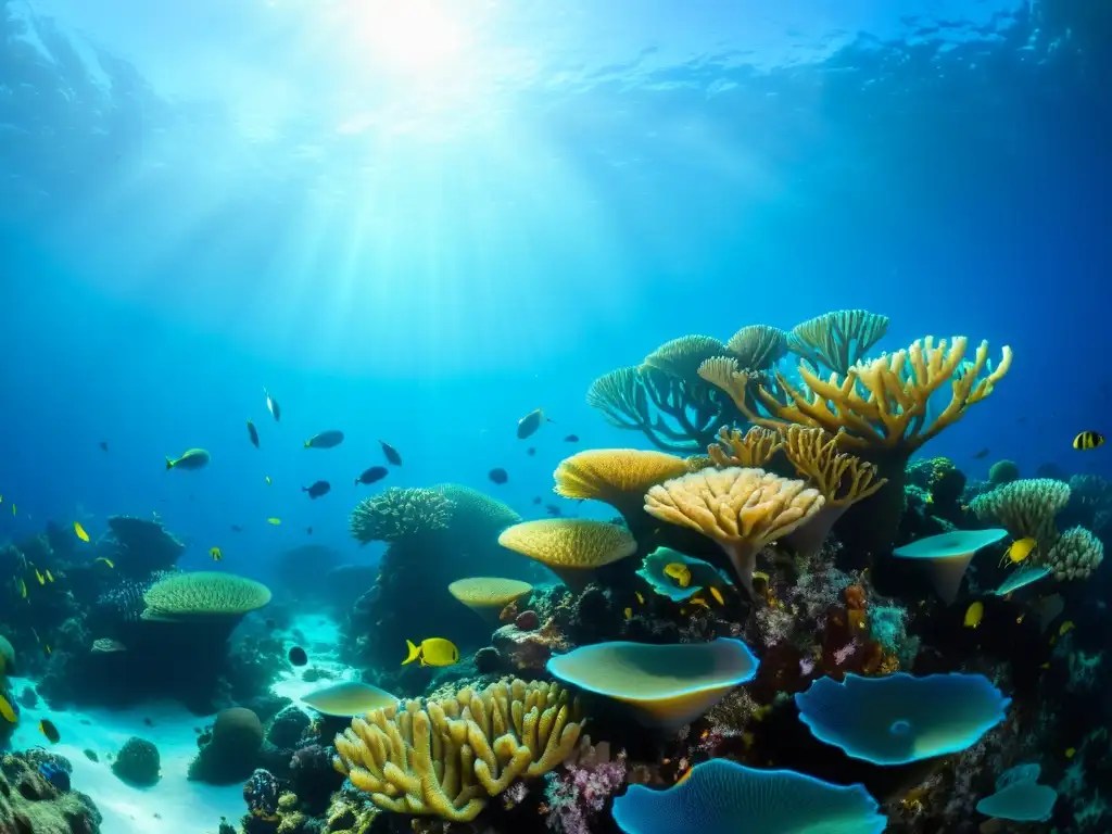 Vibrante arrecife de coral en el mar profundo con diversa vida marina