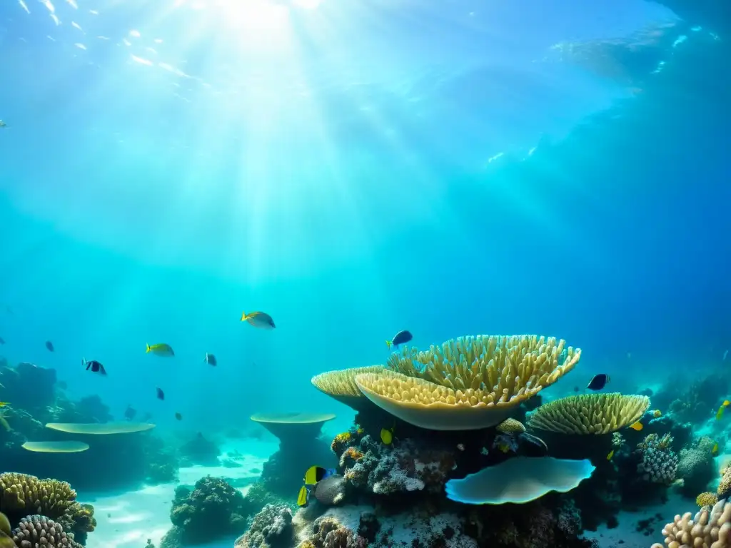 Un vibrante arrecife de coral, vida marina colorida y aguas turquesas