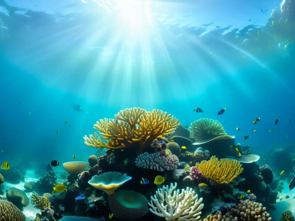 Vibrante arrecife de coral marino con vida acuática exuberante